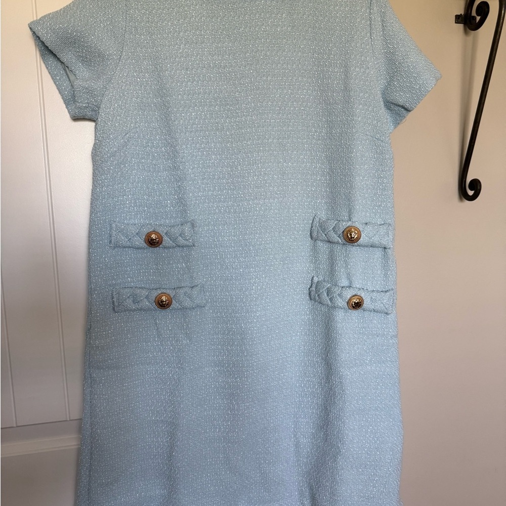 Light Blue Short Sleeve Dress with Button Accents TikTok famous New
